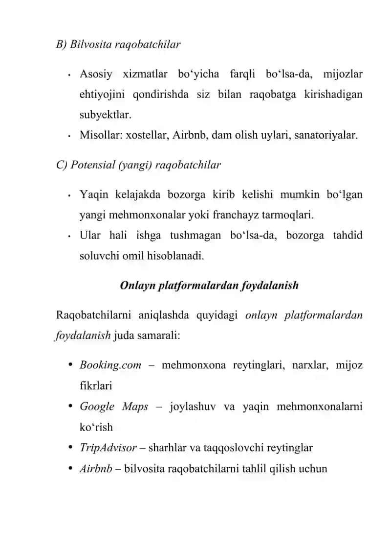 Mehmonhona sonoatida raqobatni tahlil qilish 4