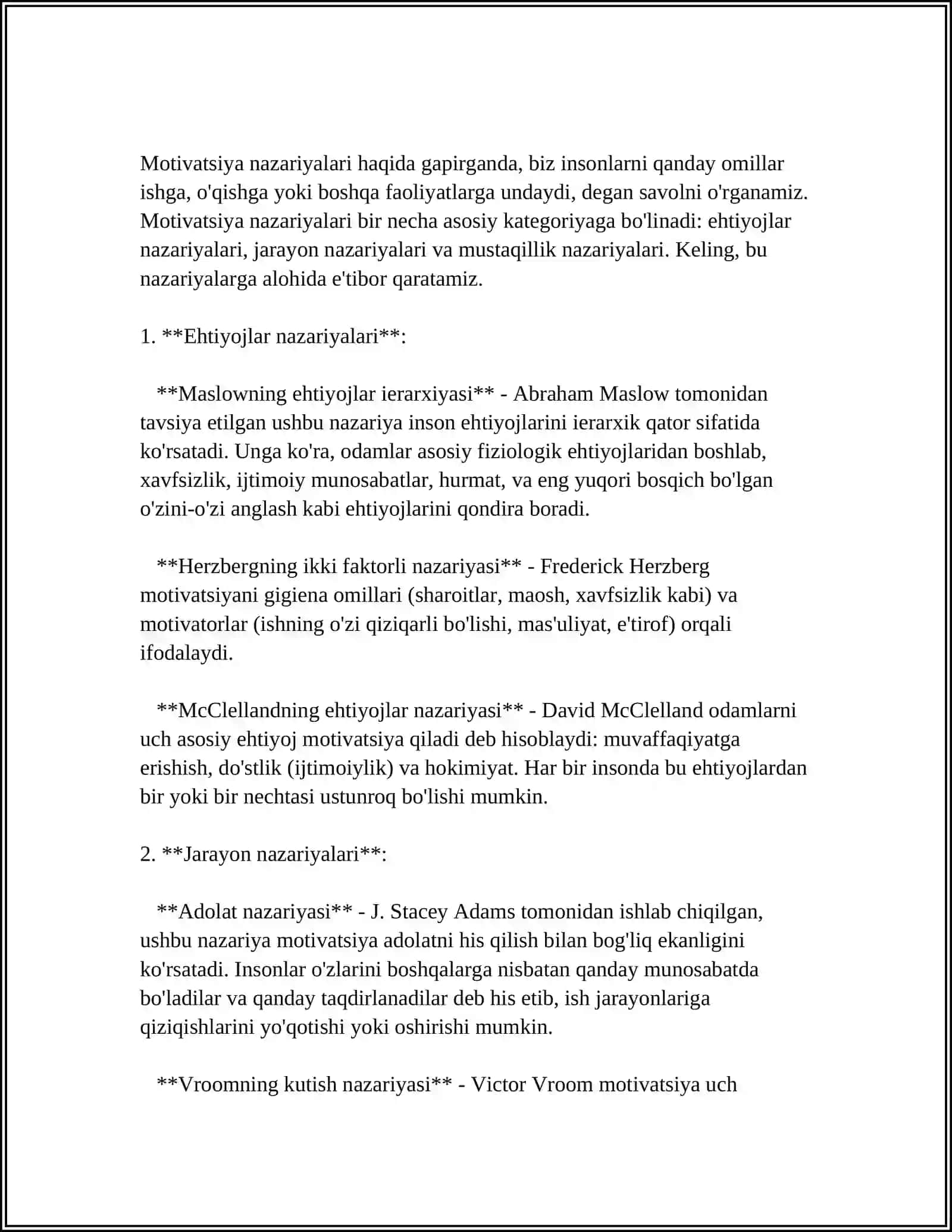 XORIJIY PSIXOLOGIYASIDA MOTIV VA MOTIVATSIYA MUAMMOSI SEMINAR ISHLANMA TAYYORLASH 4