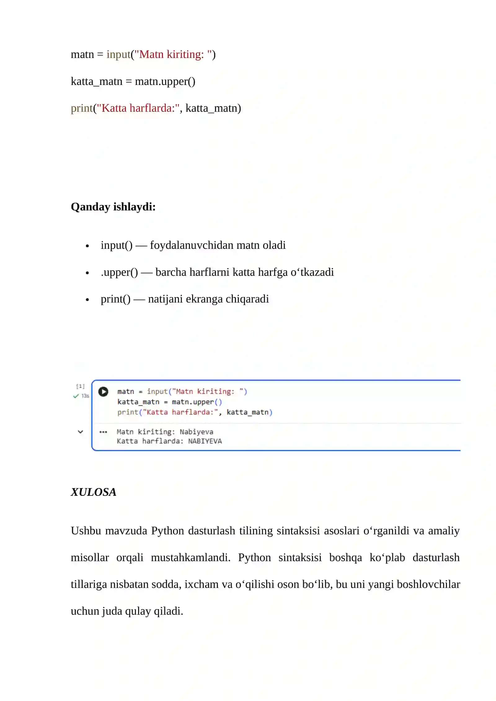 PYTHON DASTURLASH TILINING SINTAKSISI BILAN TANISHISH 4