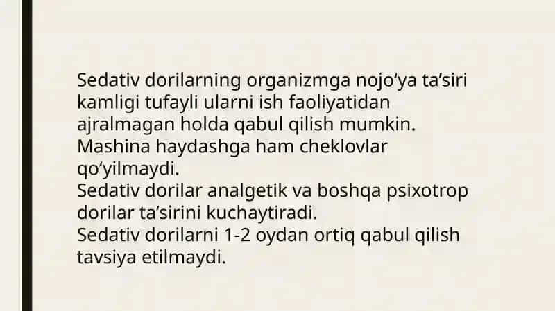 Sedativ dorilar ta'sir mexanizmi va ko'rsatmalar 4
