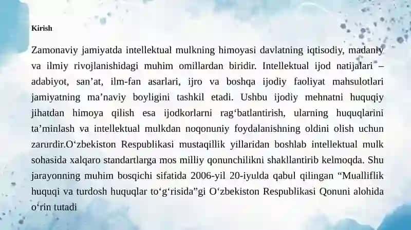 "Mualliflik huquqlari to'shka" 4