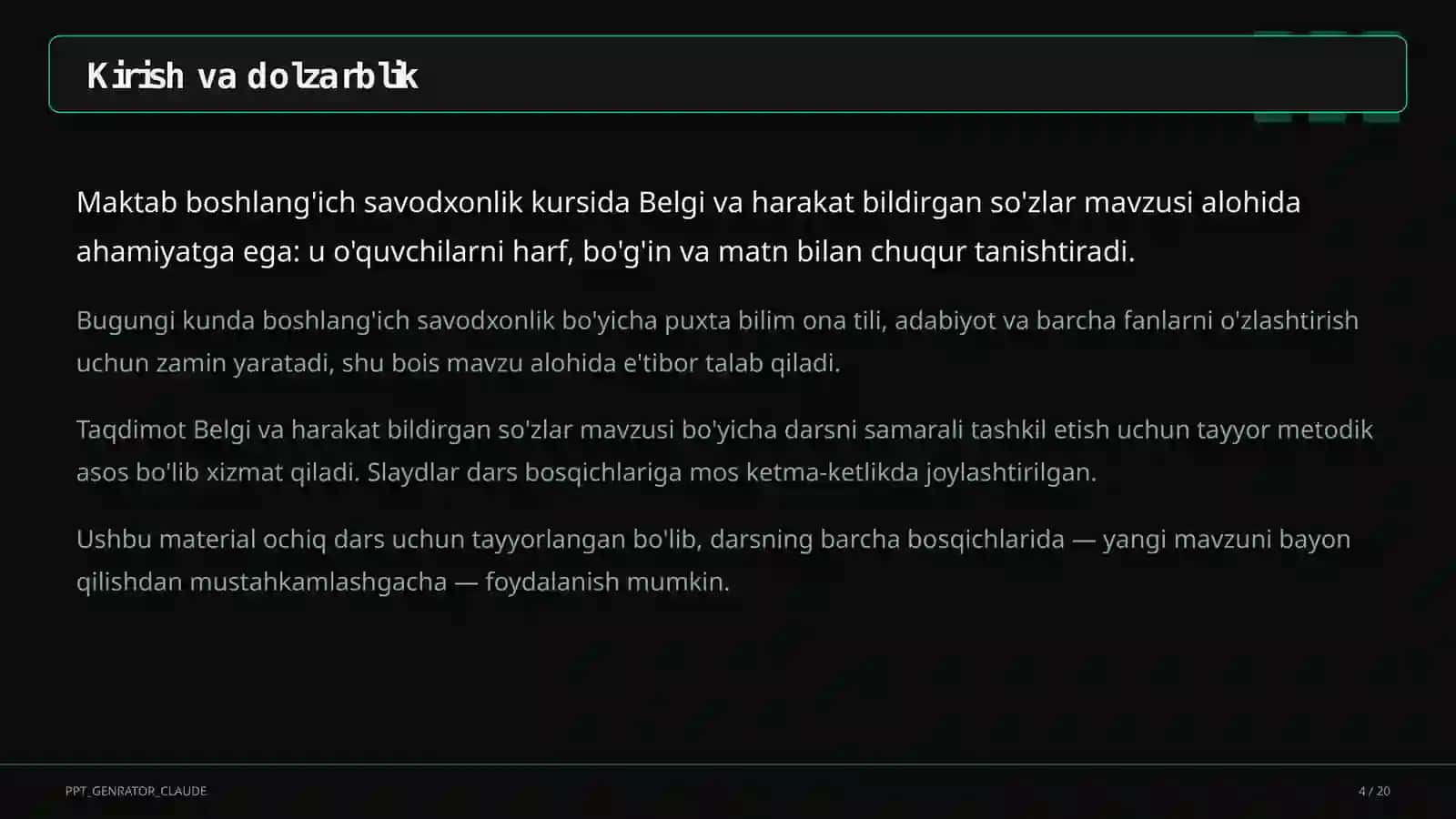 Belgi va harakat bildirgan so'zlar (2-sinf) 4