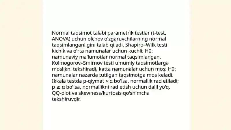 Parametrik va noparametrik ma'lumotlarni taqqoslash mezonlari 4