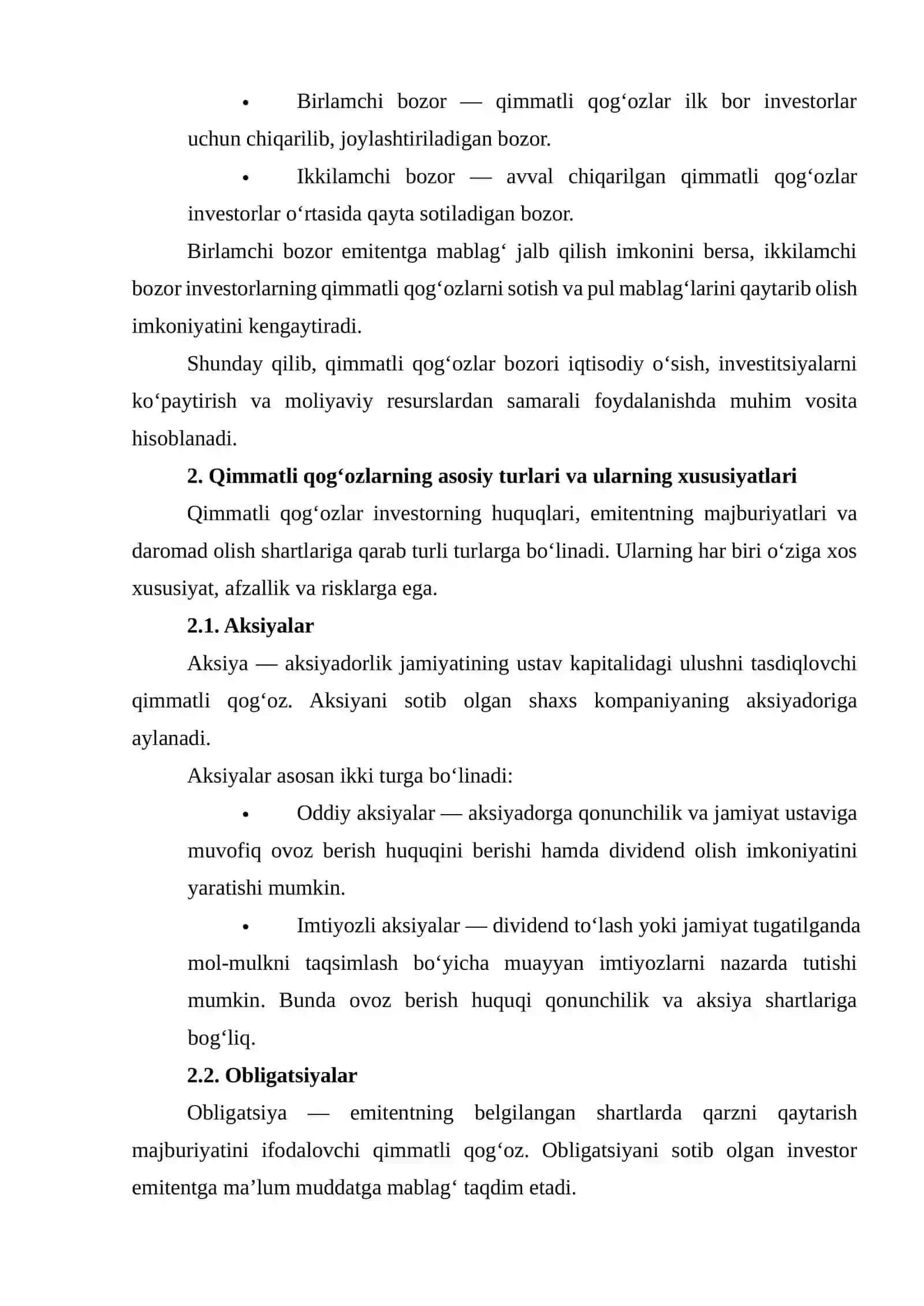 QIMMATLI QOG‘OZLAR BOZORI VA UNING INVESTITSION IMKONIYATLARI 4