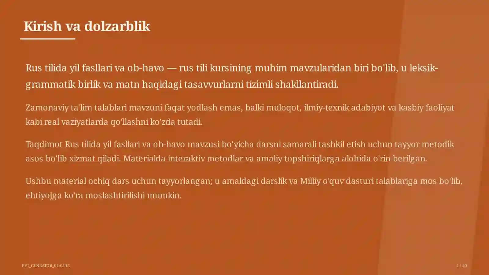 Rus tilida yil fasllari va ob-havo (4-sinf) 4