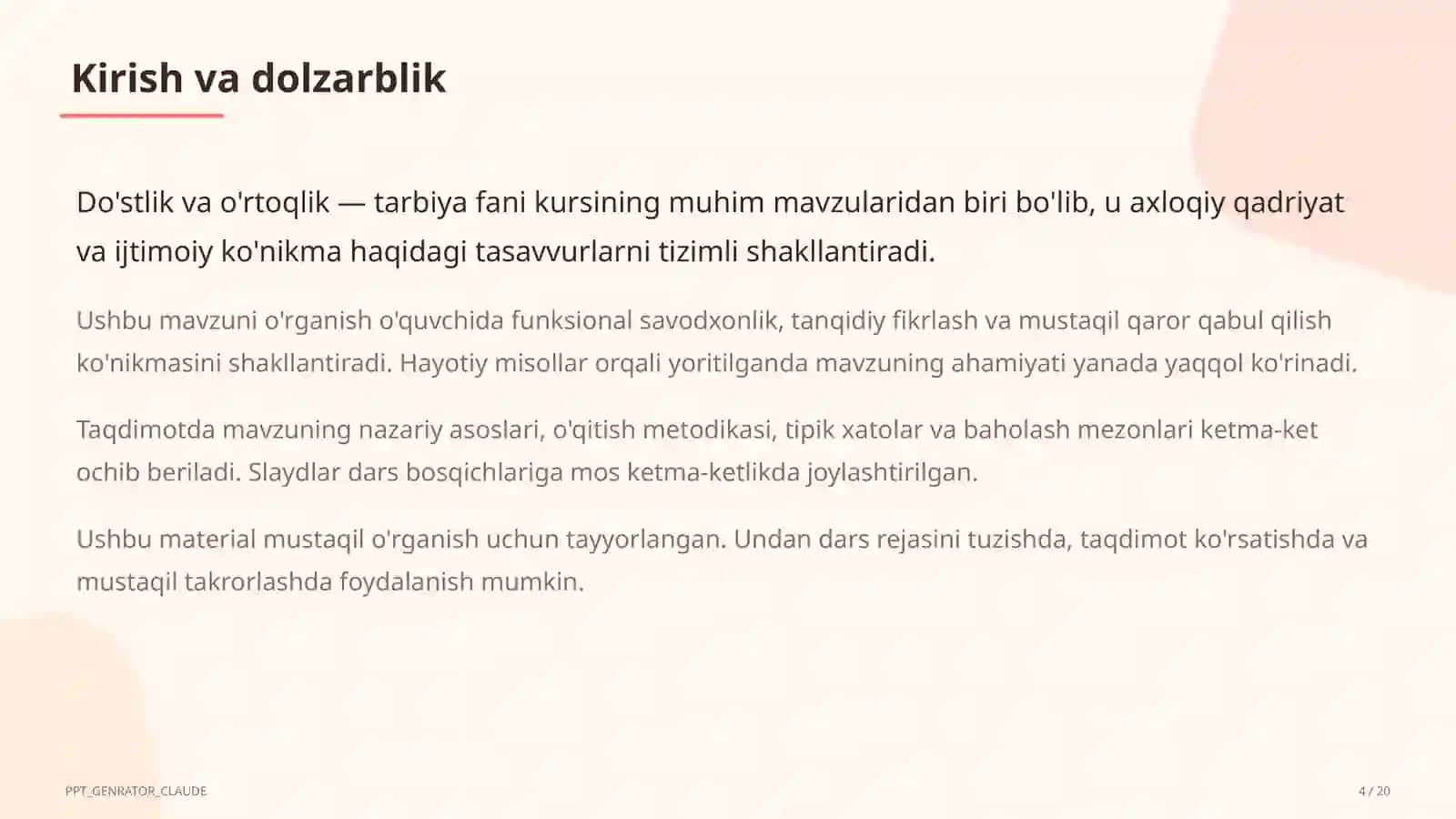 Do'stlik va o'rtoqlik (2-sinf) 4