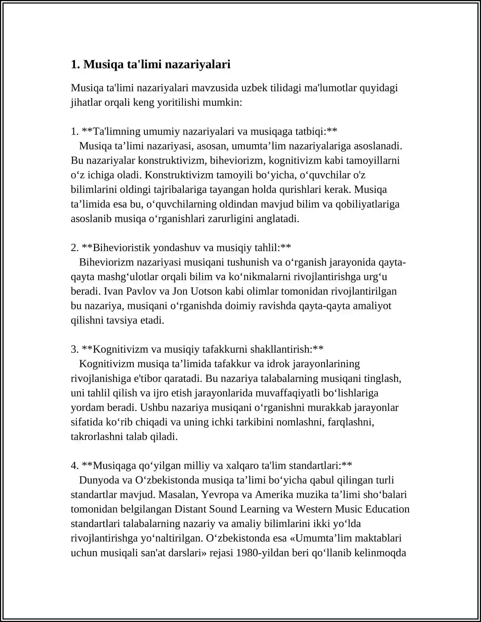 MUSIQA. TA'LIMI BAKALAVRIAT TA'LIMI YO'NALISHI TALABALARINI MUSIQIY-PEDAGOGIK FAOLIYATGA TAYORLASH 4