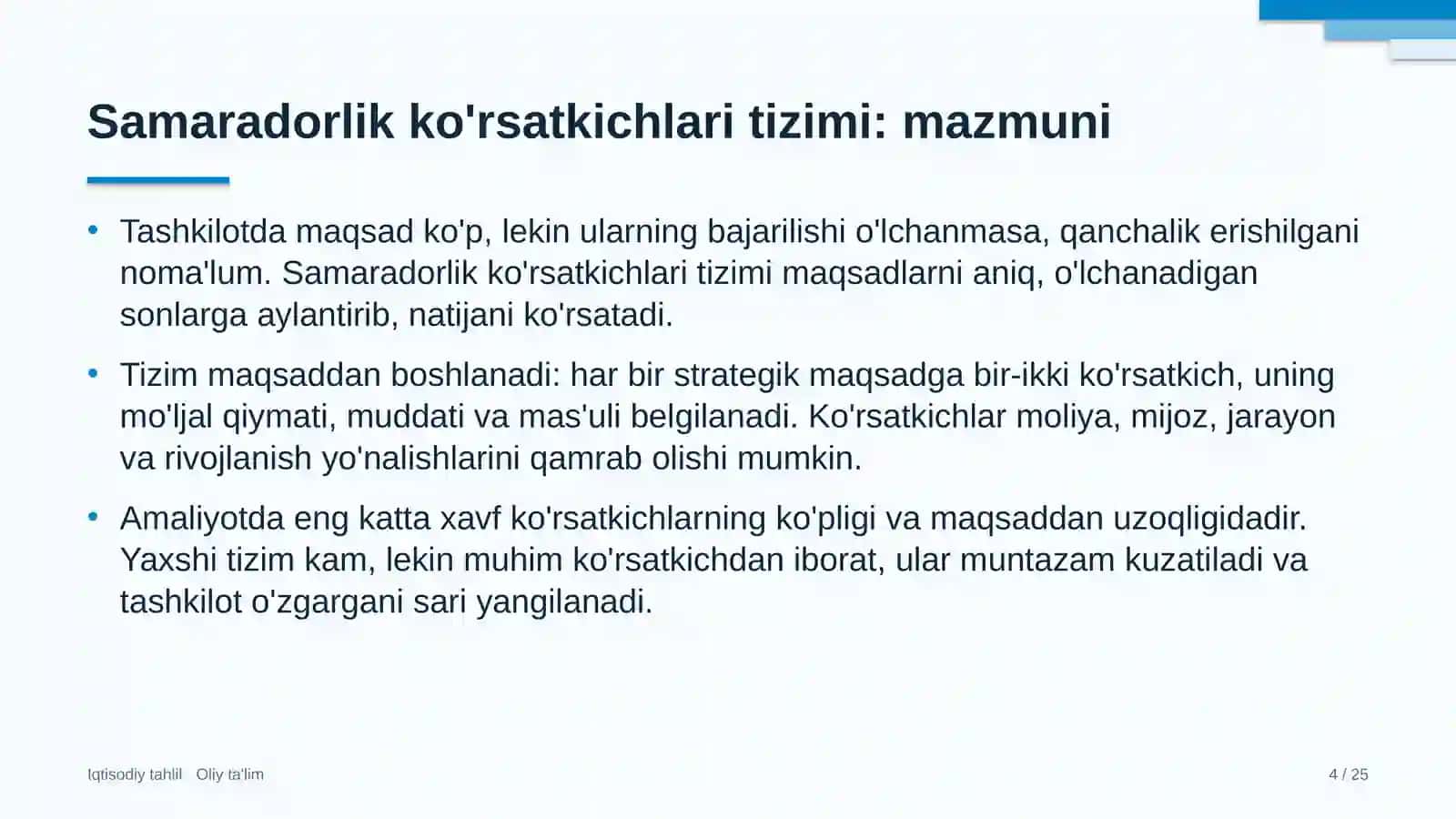 Samaradorlik ko'rsatkichlari tizimi 4