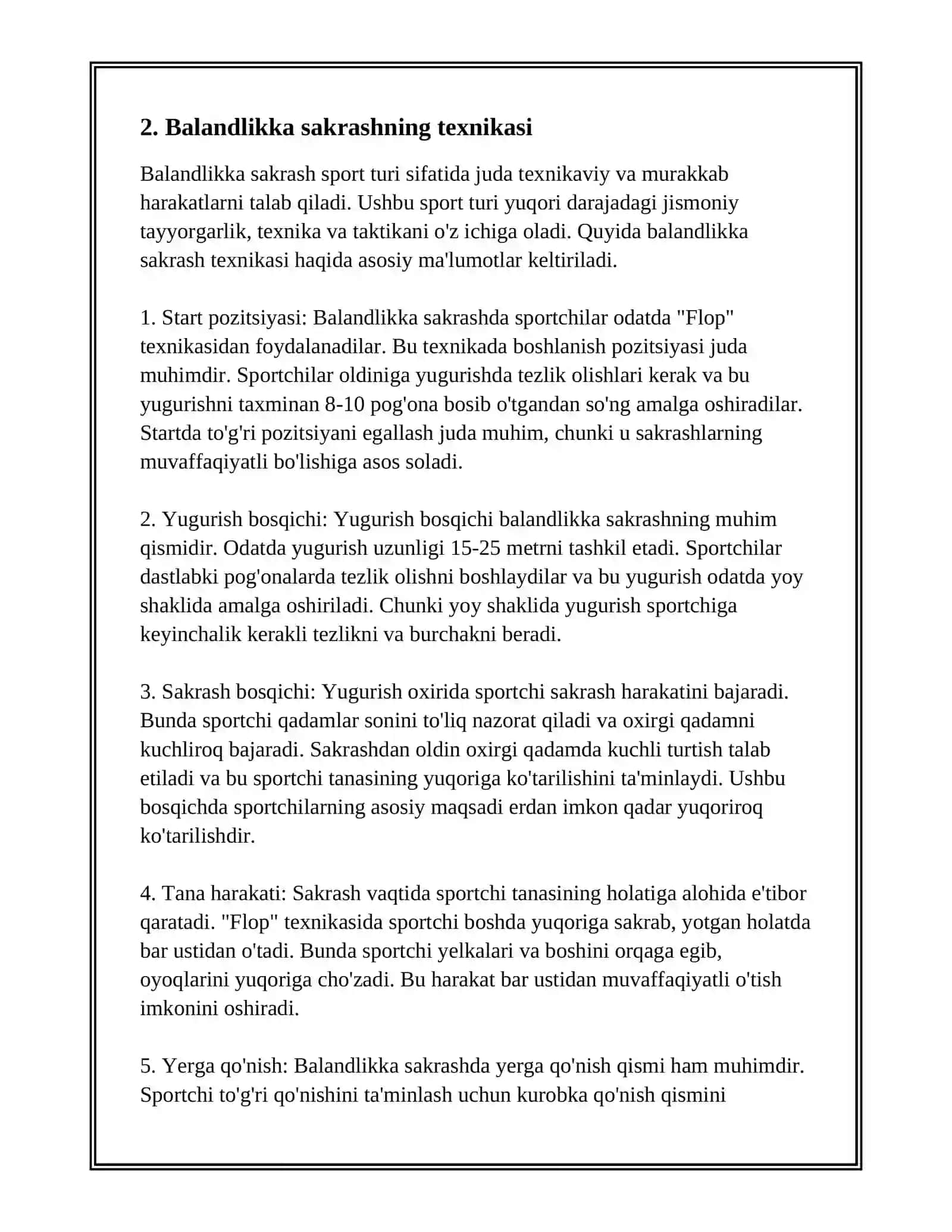 YENGIL ATLETIKA, BALANDLIKKA SAKRASHLAR 4