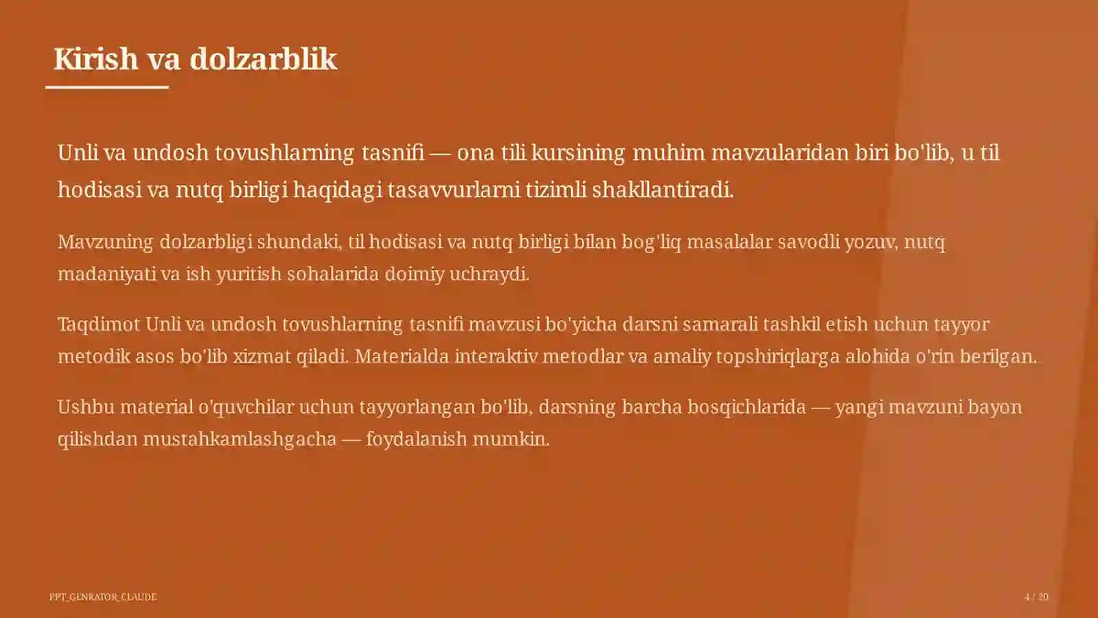 Unli va undosh tovushlarning tasnifi (5-sinf) 4