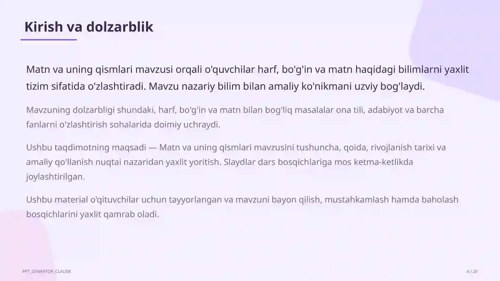 Matn va uning qismlari (3-sinf) 4