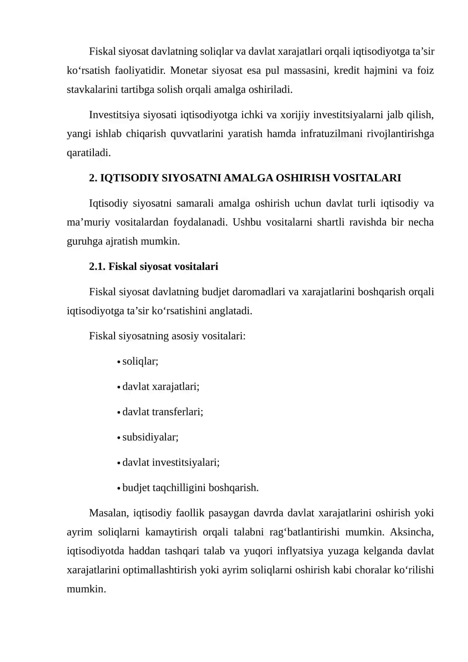IQTISODIY SIYOSATNI ISHLAB CHIQISHDA VOSITALAR VA CHEKLOVLAR DASTURINI ISHLAB CHIQISH 4