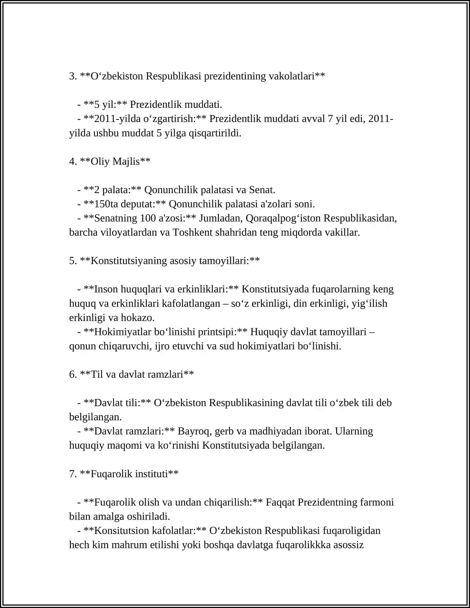 REFERAT Mavzu: OʻZBEKISTON QONUNLARI 4