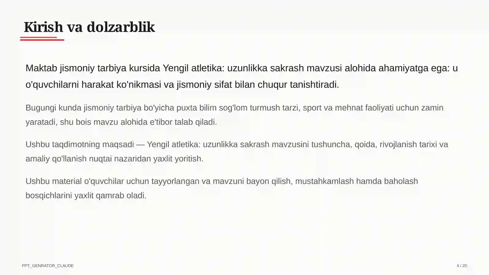 Yengil atletika: uzunlikka sakrash (6-sinf) 4