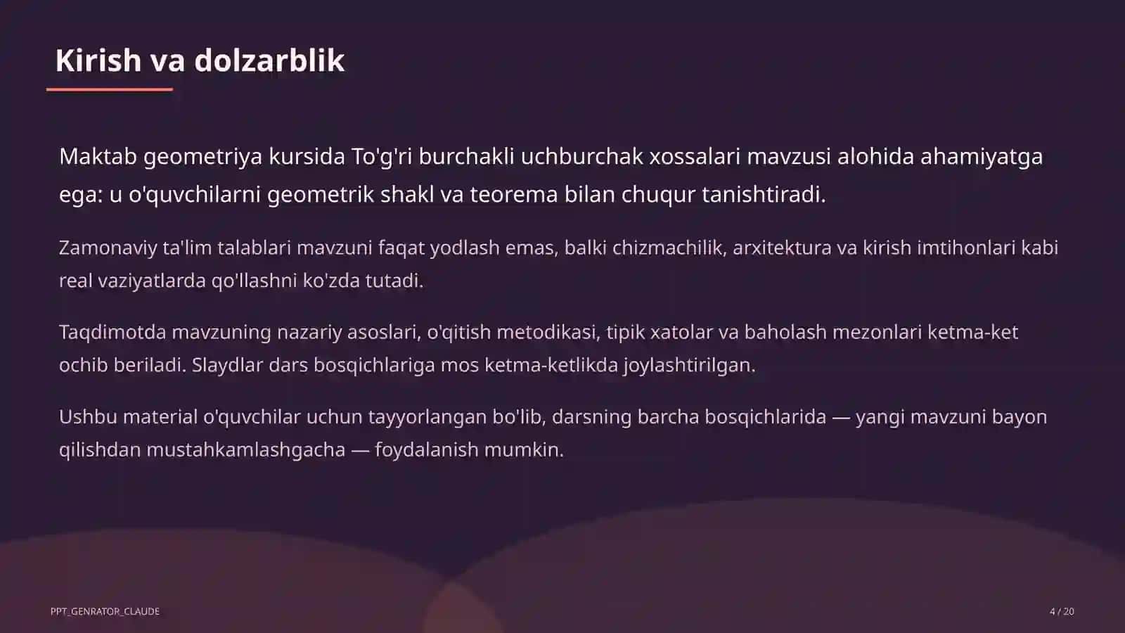 To'g'ri burchakli uchburchak xossalari (7-sinf) 4