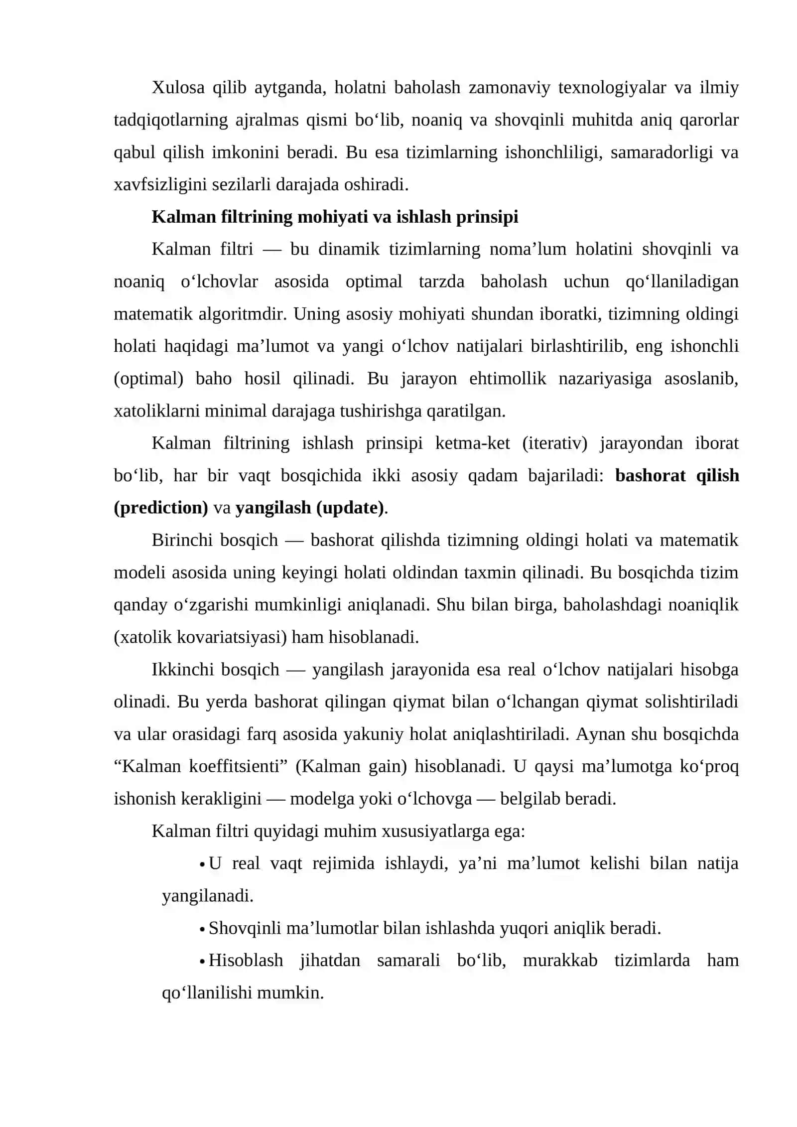 Kalman filtri va holatni baholash 4