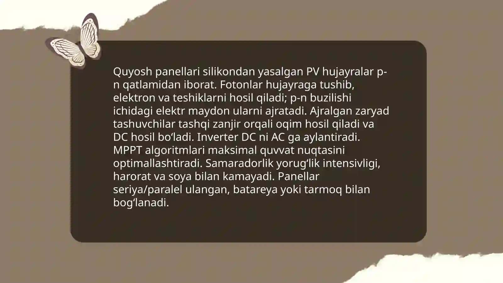 Muqobil elektr manbalari (Quyosh.shamol,gidro,bioenergiya) 4