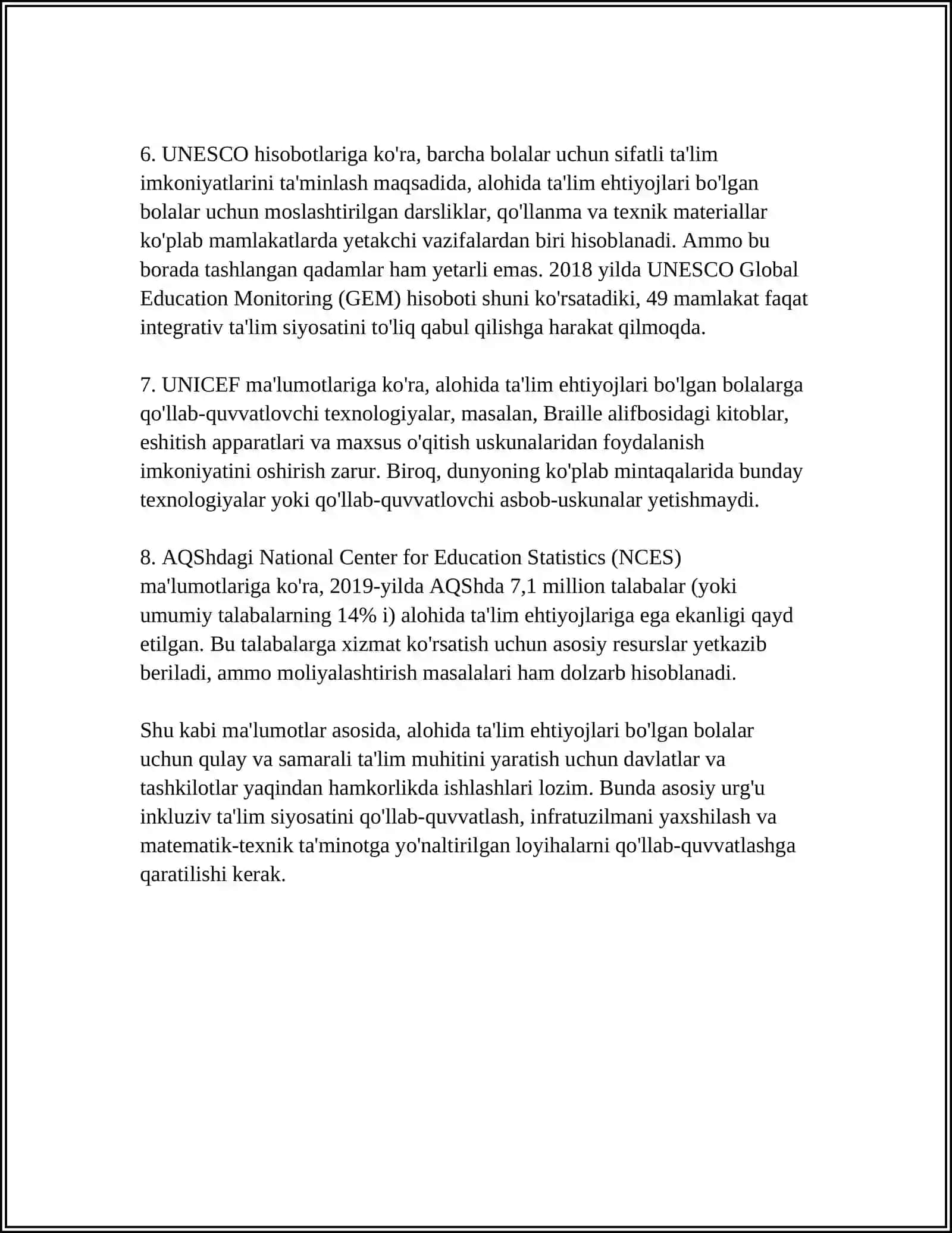 ALOHIDA TALIM EHTIYOJLARI BOʻLGAN BOLALARGA TALIM-TARBIYA BERISH TIZIMINI YANADA TAKOMILLASHTIRISH CHORA TADBIRLARI TOʻGʻRISIDAGI PQ-4860-SON QARORI 4