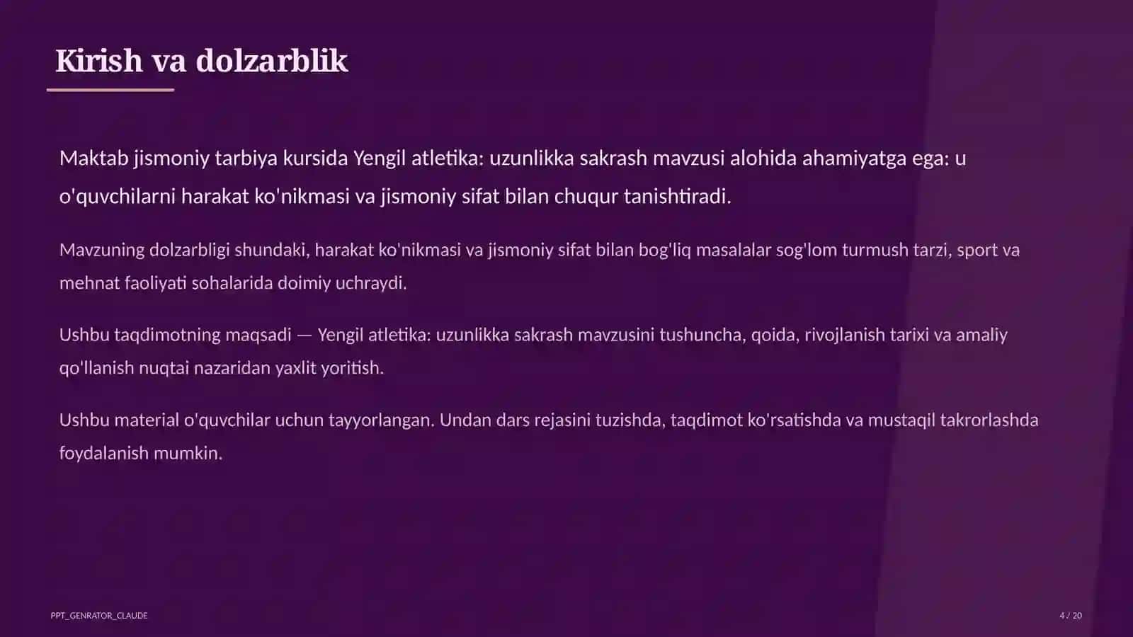 Yengil atletika: uzunlikka sakrash (6-sinf) 4