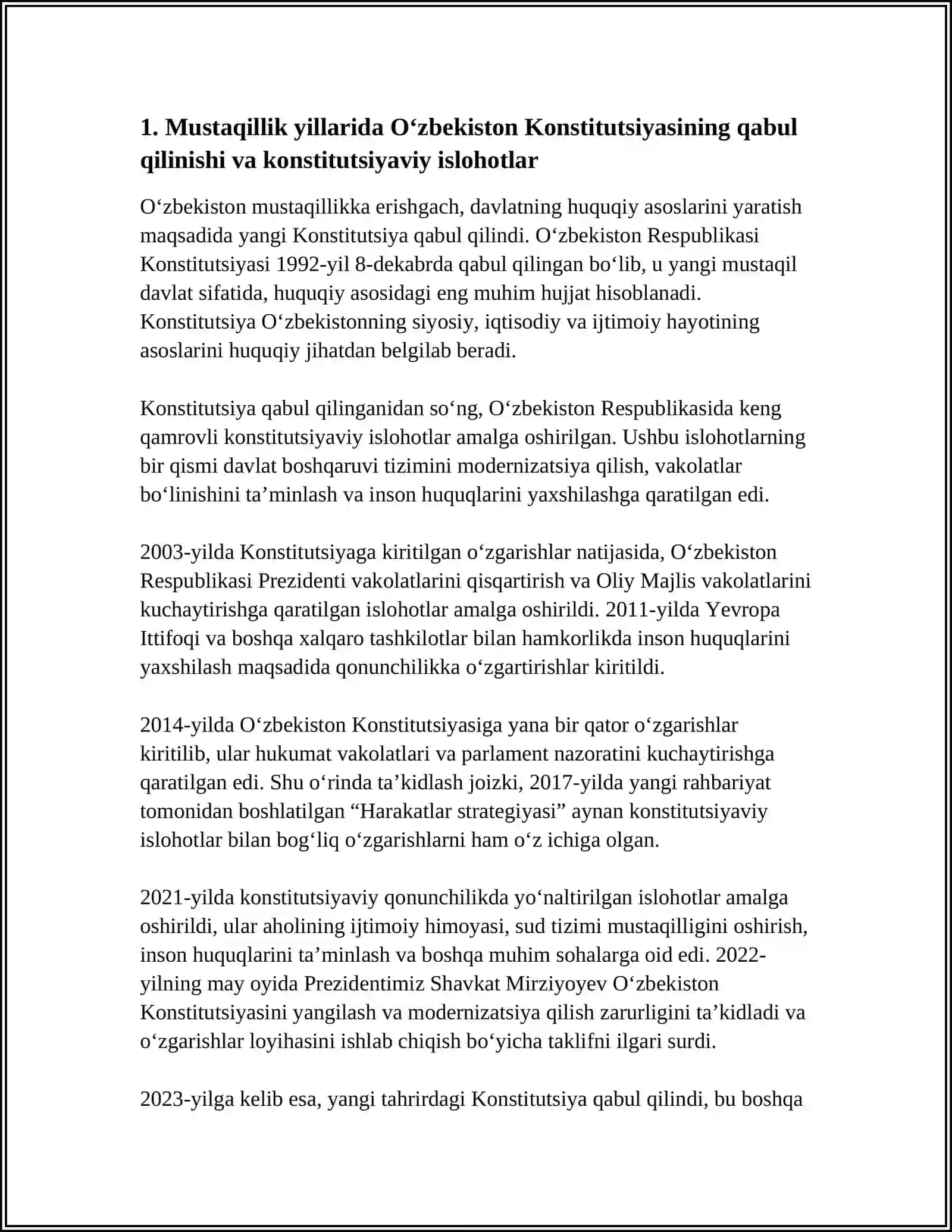 MUSTAQILLIK YILLARIDA DAVLAT BOSHQARUVI TIZIMIDA AMALGA OSHIRILGAN ISLOHOTLAR 4