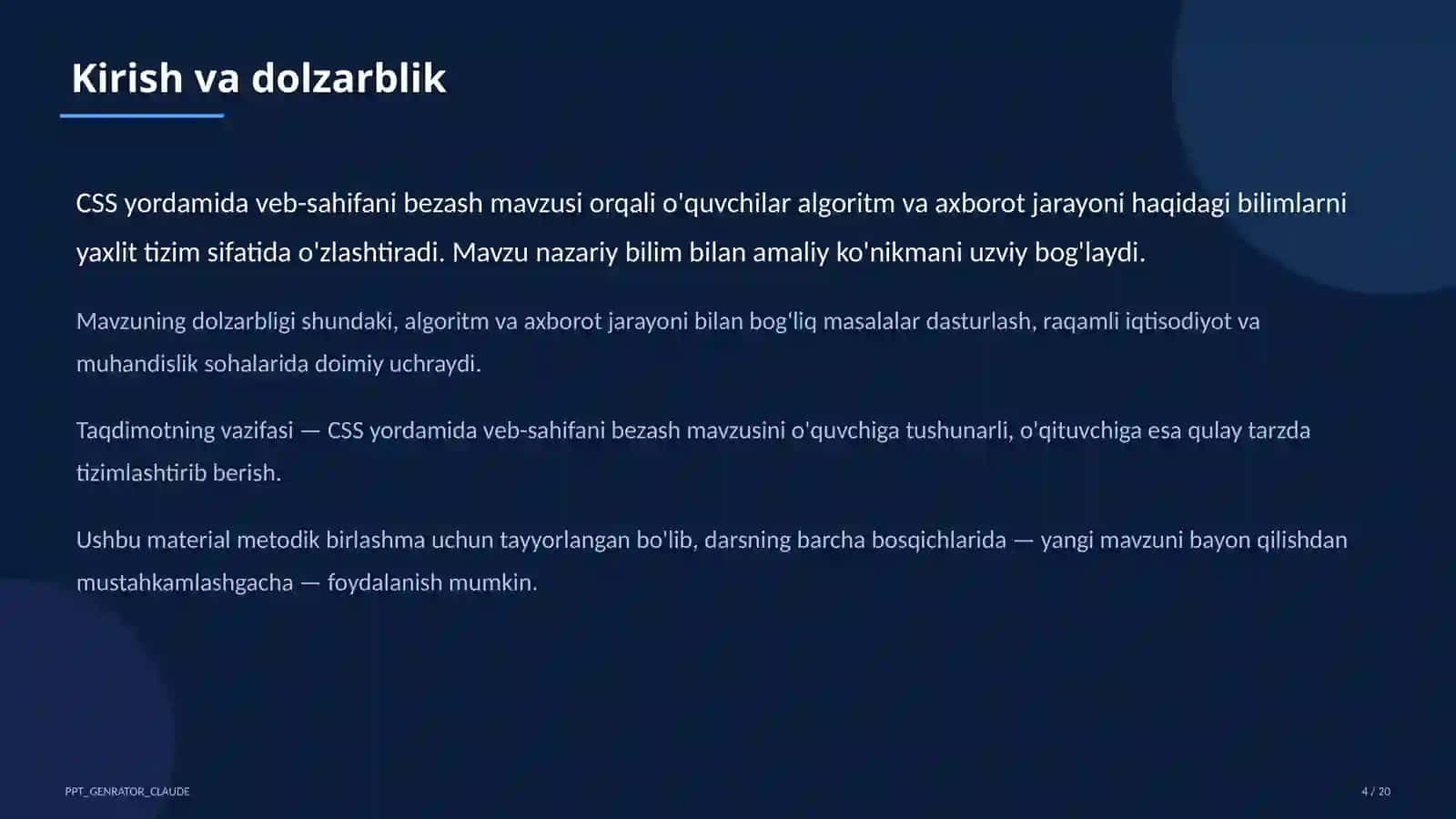 Informatika va axborot texnologiyalari (5– 11) — metodik birlashma uchun 4