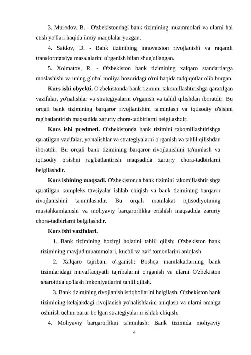 O‘ZBEKISTONDA BANK TIZIMINI TAKOMILLASHTIRISH VAZIFALARI VA ASOSIY YO‘NALISHLARI 4