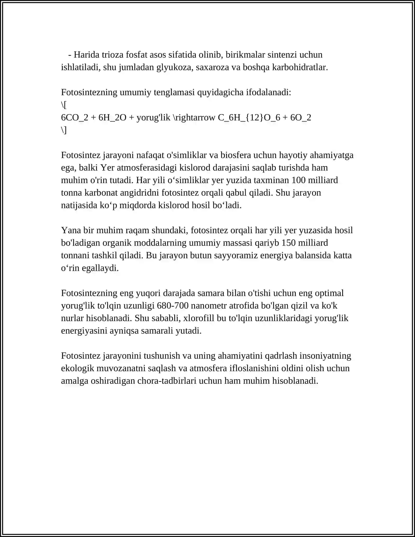 FOTOSINTEZGA SARFLANADIGAN ENERGIYA MIQDORI 4