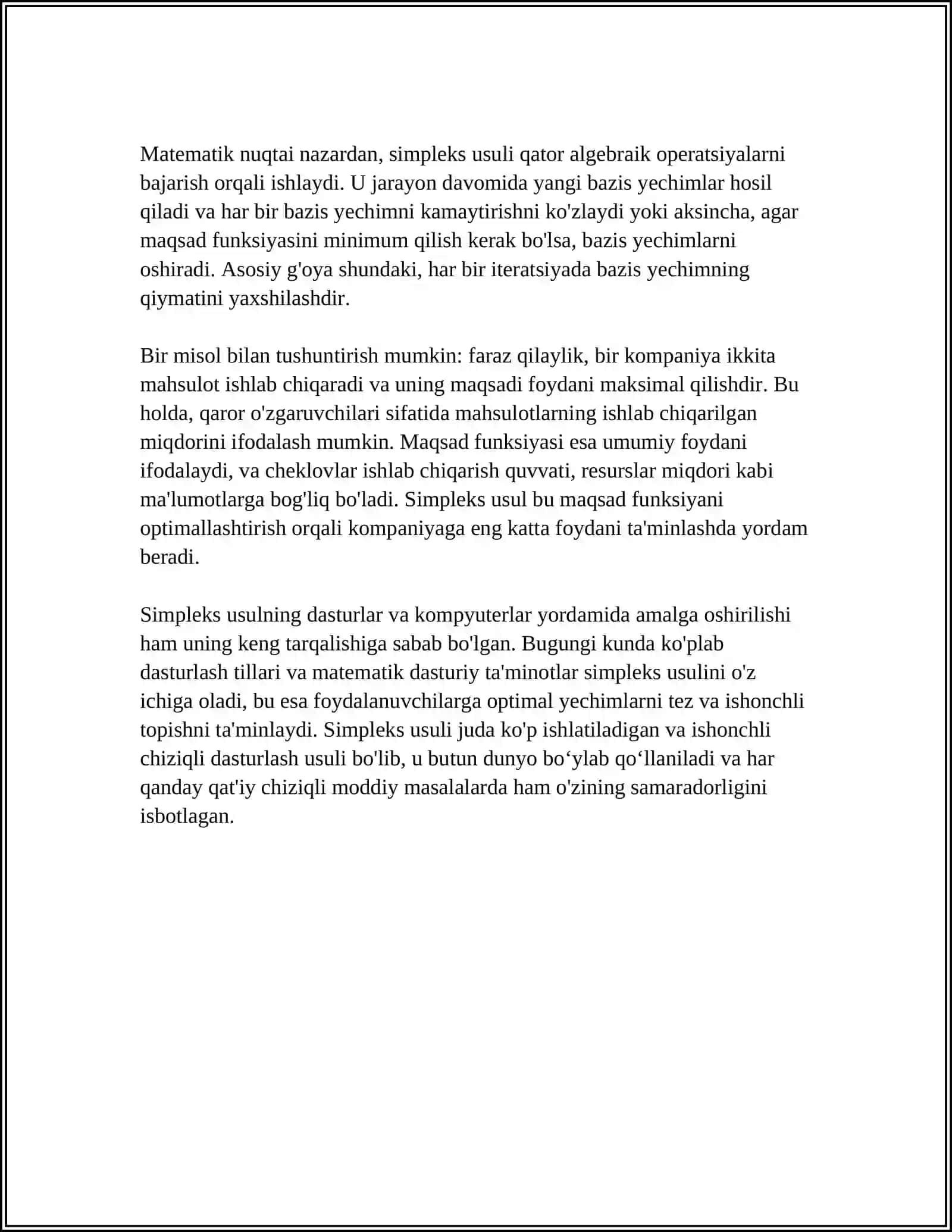 IQDISODIY MASALALARNI SIMPLEKS USULDA YECHISH 4