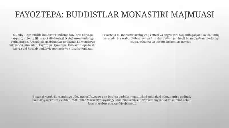O’Zbekistonda Buddaviylik Dinining Tarixiy Ildizlari (Qoratepa, Fayoztepa, Dalvarzintepa) Va Hozirgi Zamon EʼZoza🫧 4