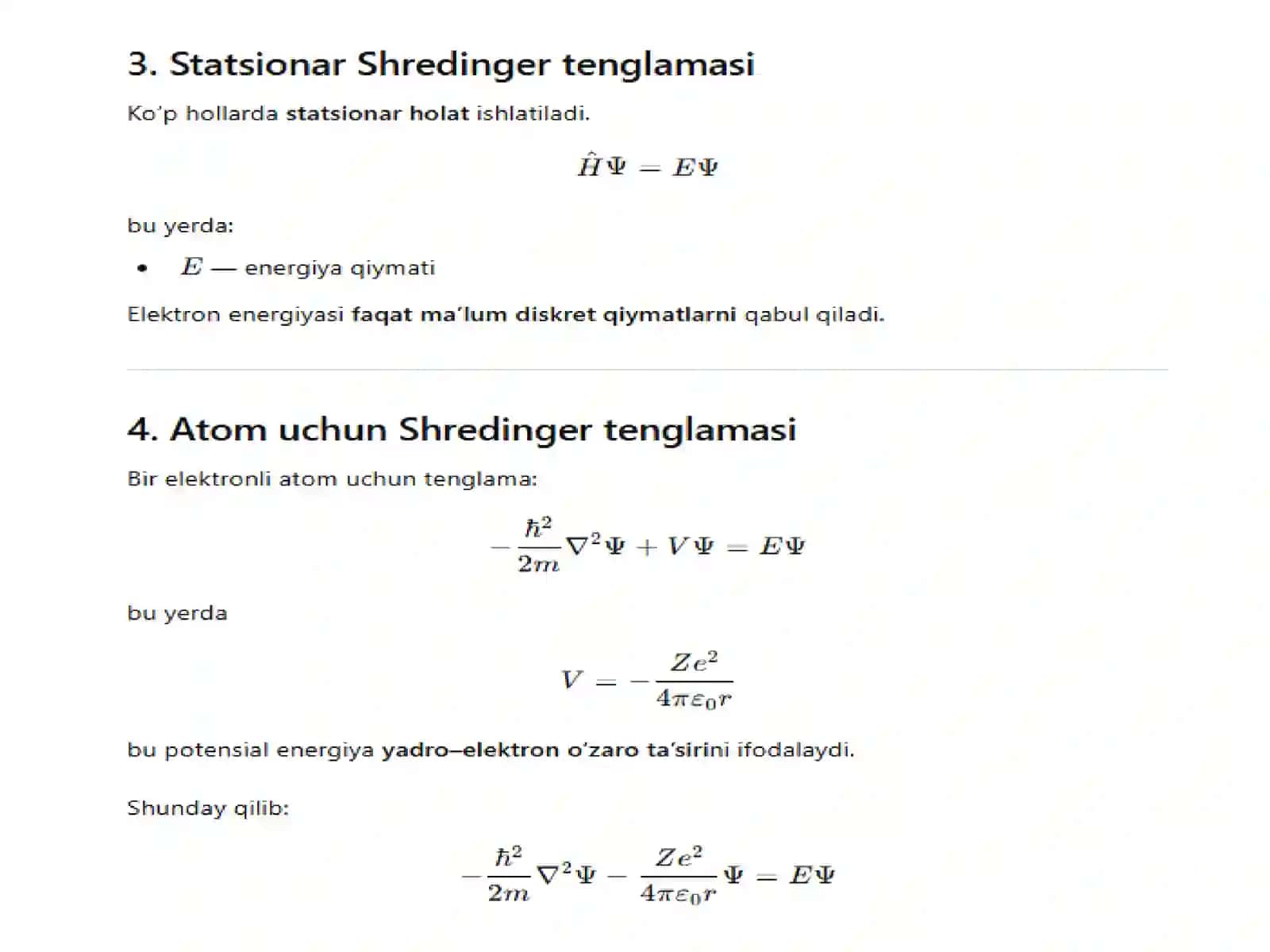 Atom va molekula uchun Shredinger tenglamasi 4