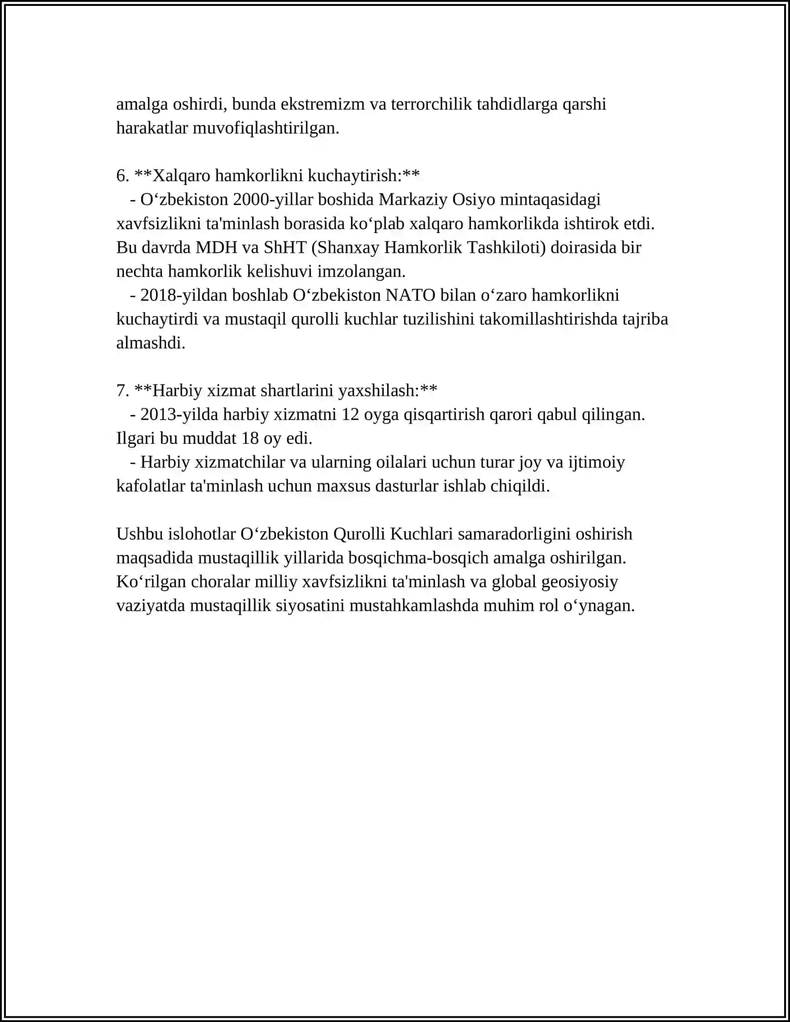 MUSTAQILLIK YILLARIDA QUROLLI KUCHLAR, ICHKI ISHLAR VA DAVLAT XAVFSIZLIK TIZIMIDAGI ISLOHOTLAR 4