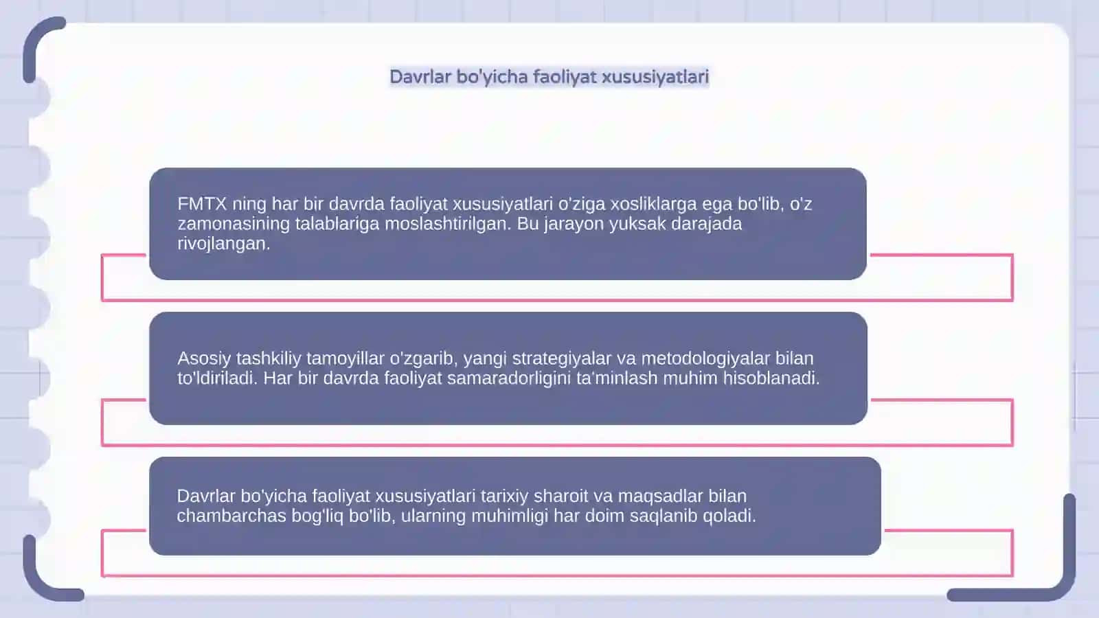 FMTX ning xar bir davrda faoliyat xususiyati, asosiy tashkiliy tamoyillari 4
