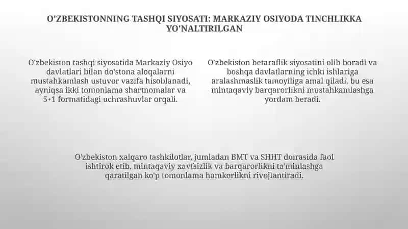 O'zbekistonning Markaziy Osiyodatinchlikvabarqarorliknitaminlashdagiòrni 4