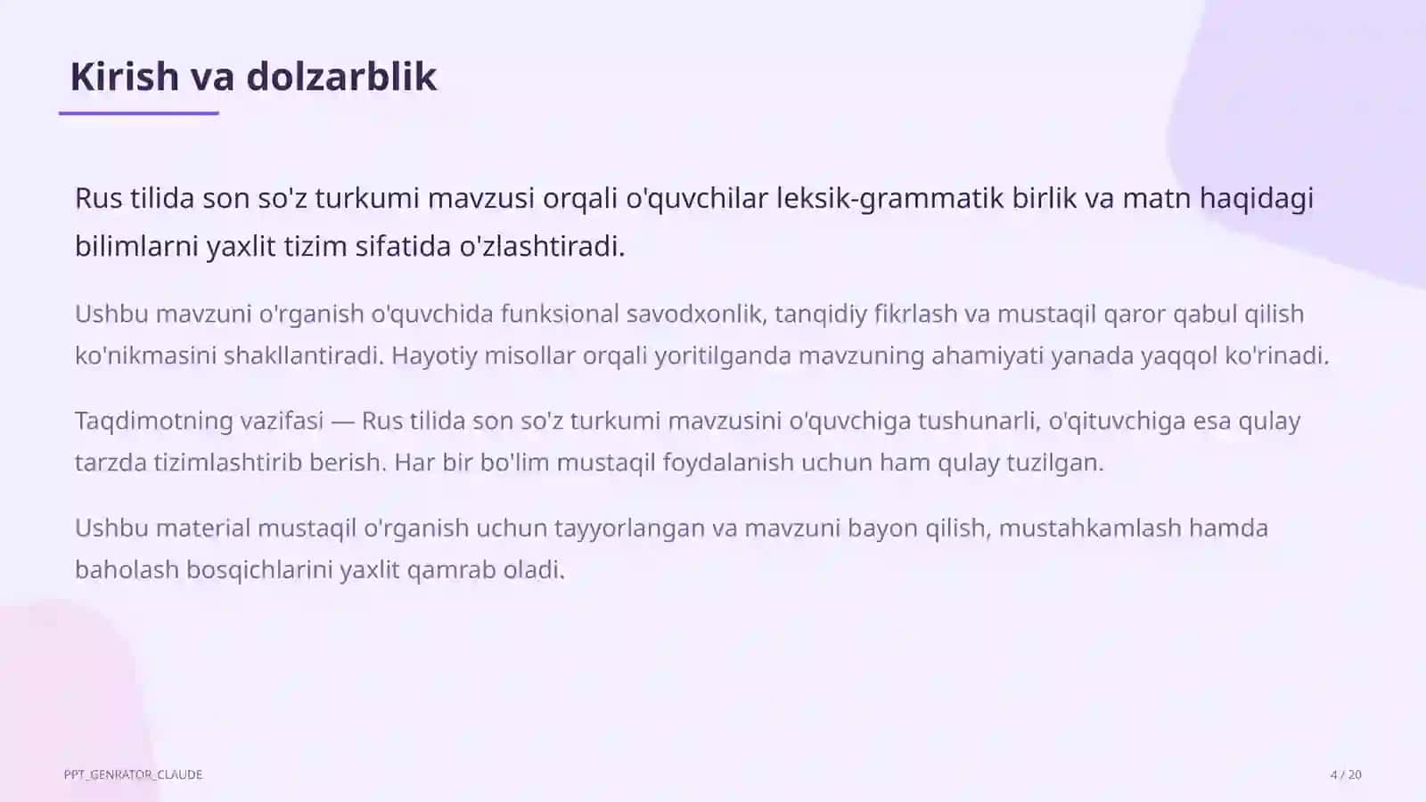 Rus tilida son so'z turkumi (6-sinf) 4
