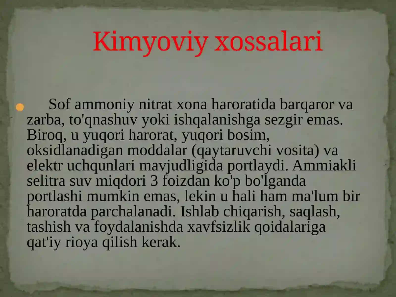 AMMONIY NITRAT TUZINING OLINISHI 4