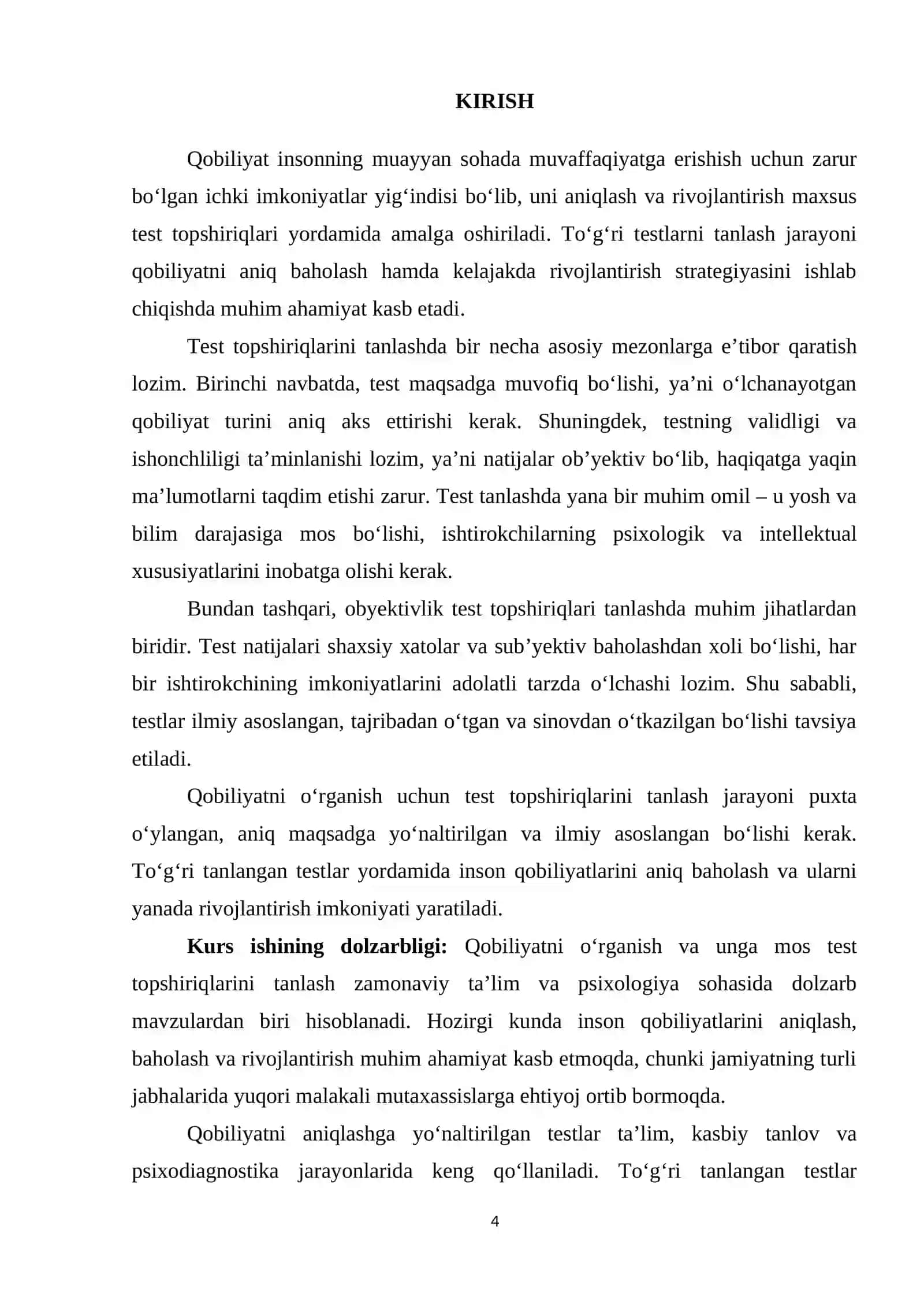 Qobilyatni o’rganish test topshiriqlarinin tanlash 4