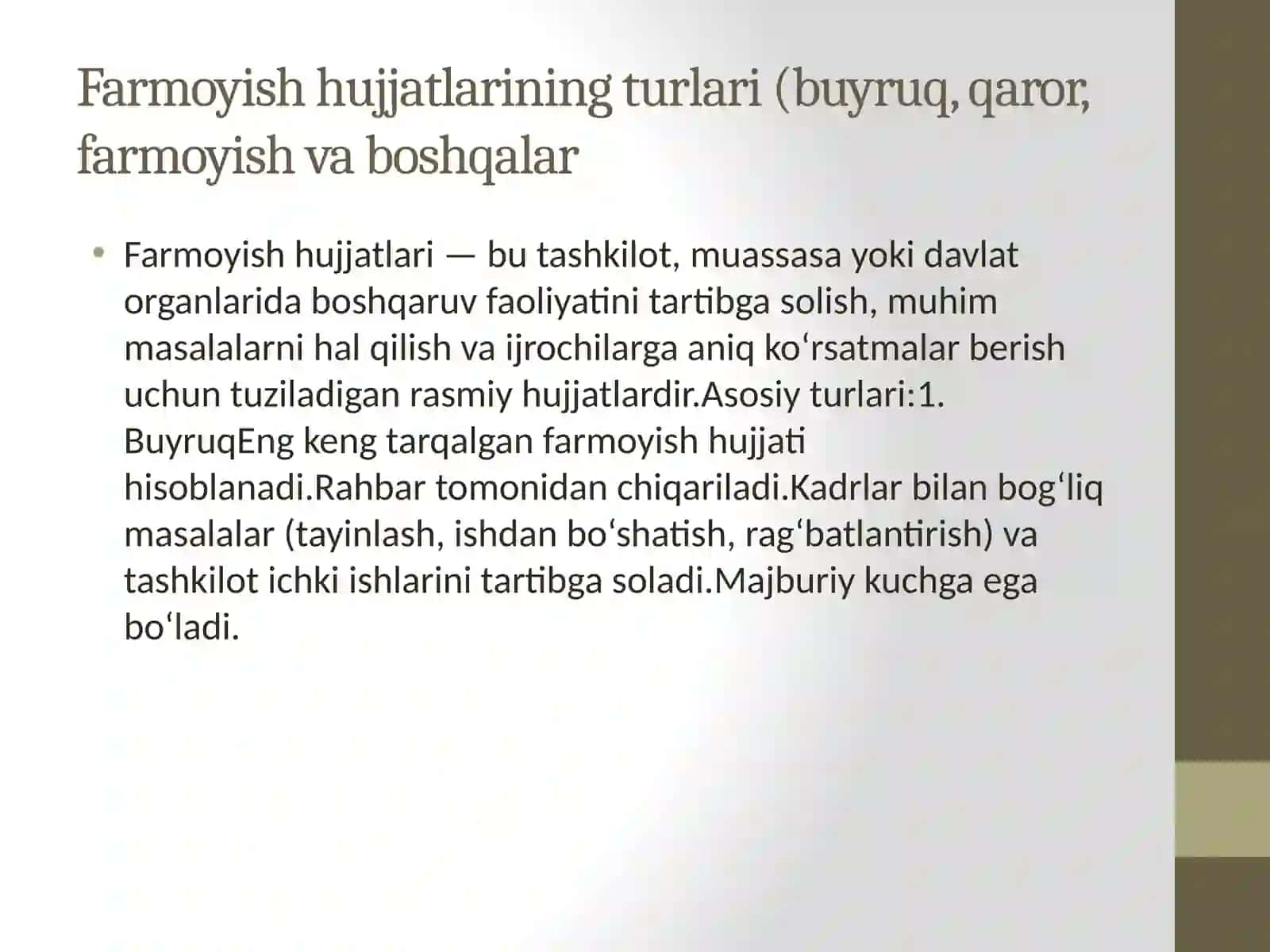 Farmoyish hujjatlarining rasmiy-idoraviy uslub 4