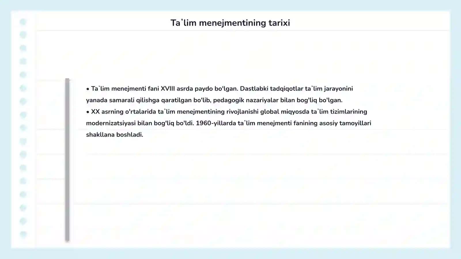 Taʼlim menejmenti fanining rivojlanish bosqichlari 4