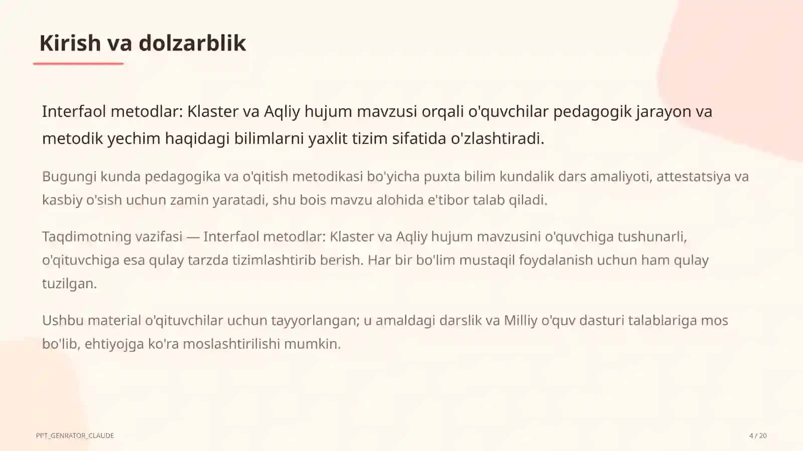 Interfaol metodlar: Klaster va Aqliy hujum 4