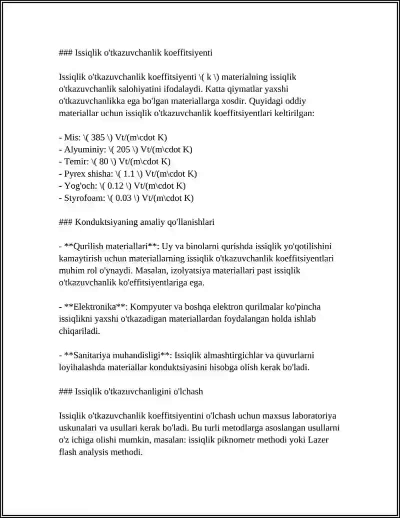 ISSIQLIK O'TKAZUVCHANLIGI. ISSIQLIK UZATISH TURLARI 4
