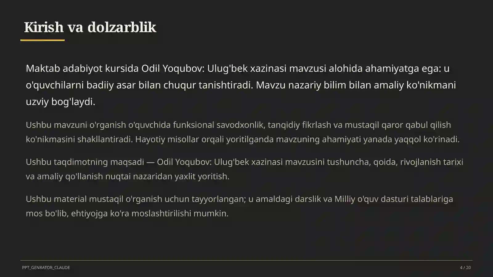 Odil Yoqubov: Ulug'bek xazinasi (8-sinf) 4