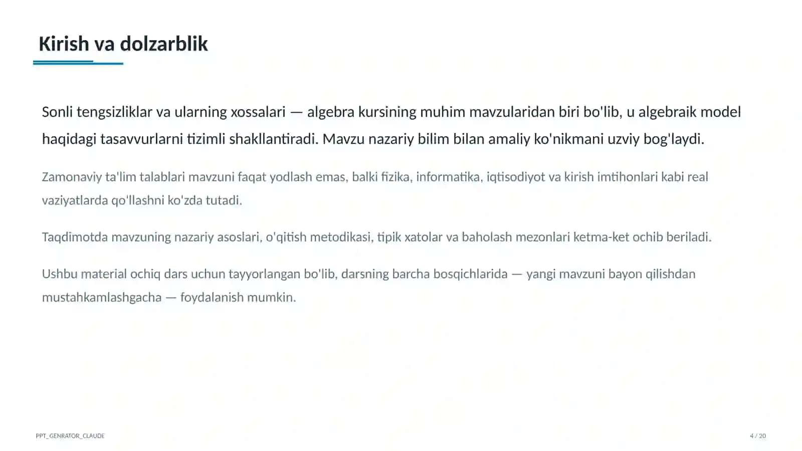 Sonli tengsizliklar va ularning xossalari (8-sinf) 4