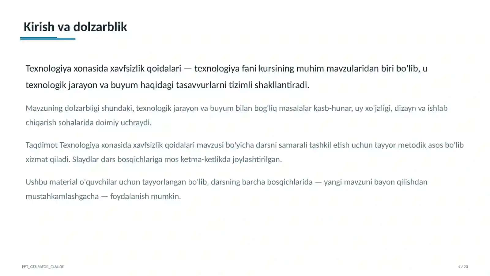 Texnologiya xonasida xavfsizlik qoidalari (5-sinf) 4