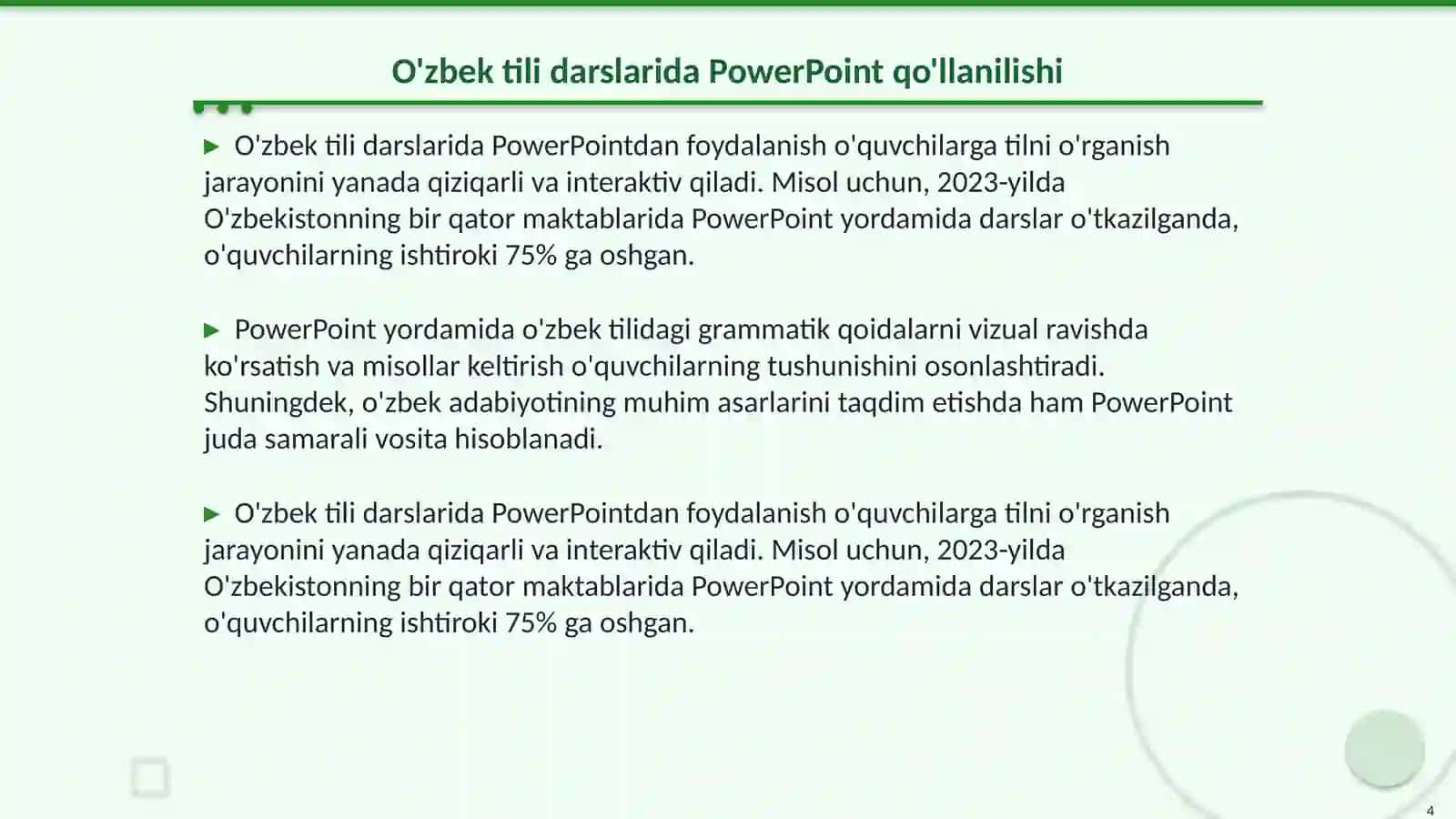 Microsoft PowerPoint yordamida dars tashkil etish 4
