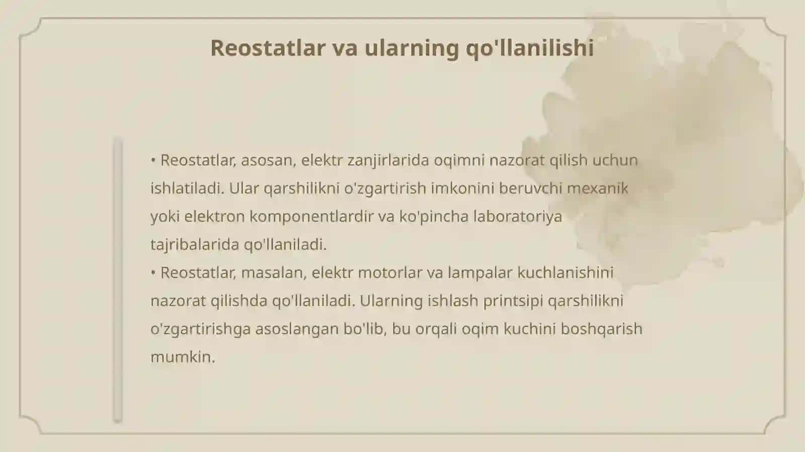 Rezistorlar. Reostatlar.Potensiometrlar" mavzusini o‘qitish metodikasi 4
