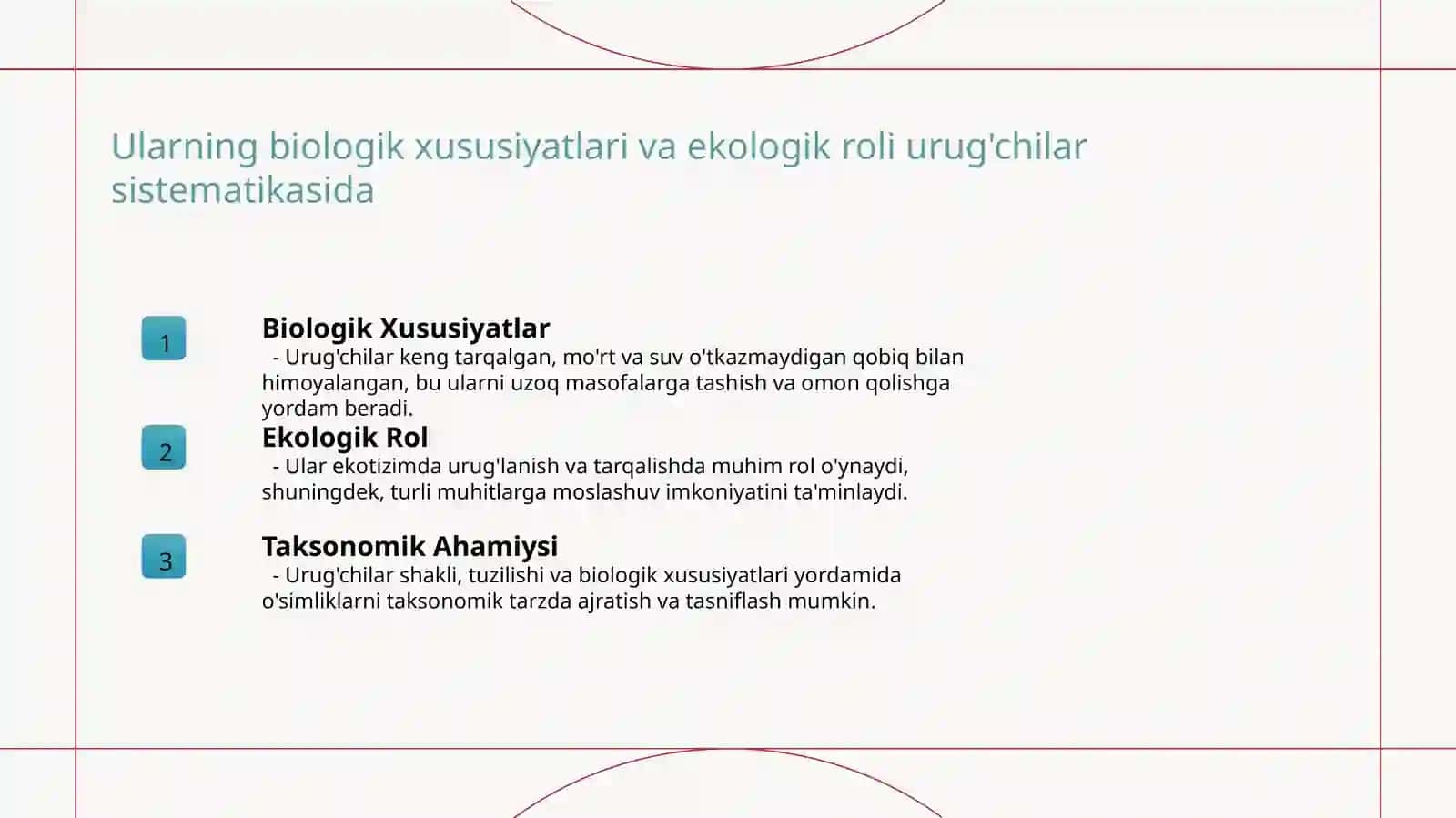 O'simliklar sistematikasida muhim belgilar urug'chilar misolida 4