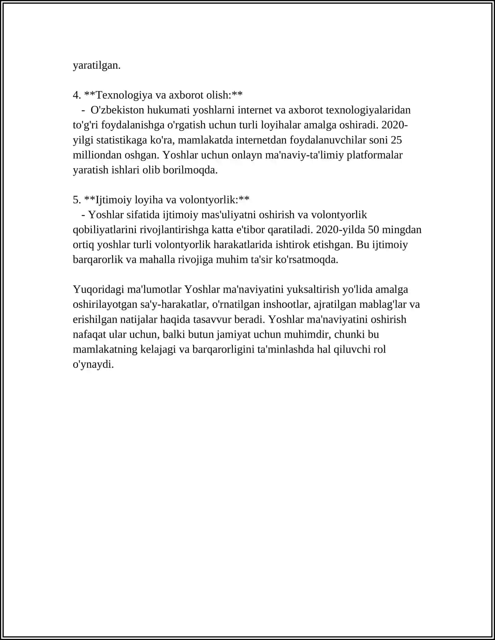 47.O‘ZBEKISTON RESPUBLIKASI PREZIDENTI TOMONIDAN ILGARI SURILGAN BESHTA MUHIM TASHABBUS VA UNING AMALGA TATBIQ ETILISHI 4