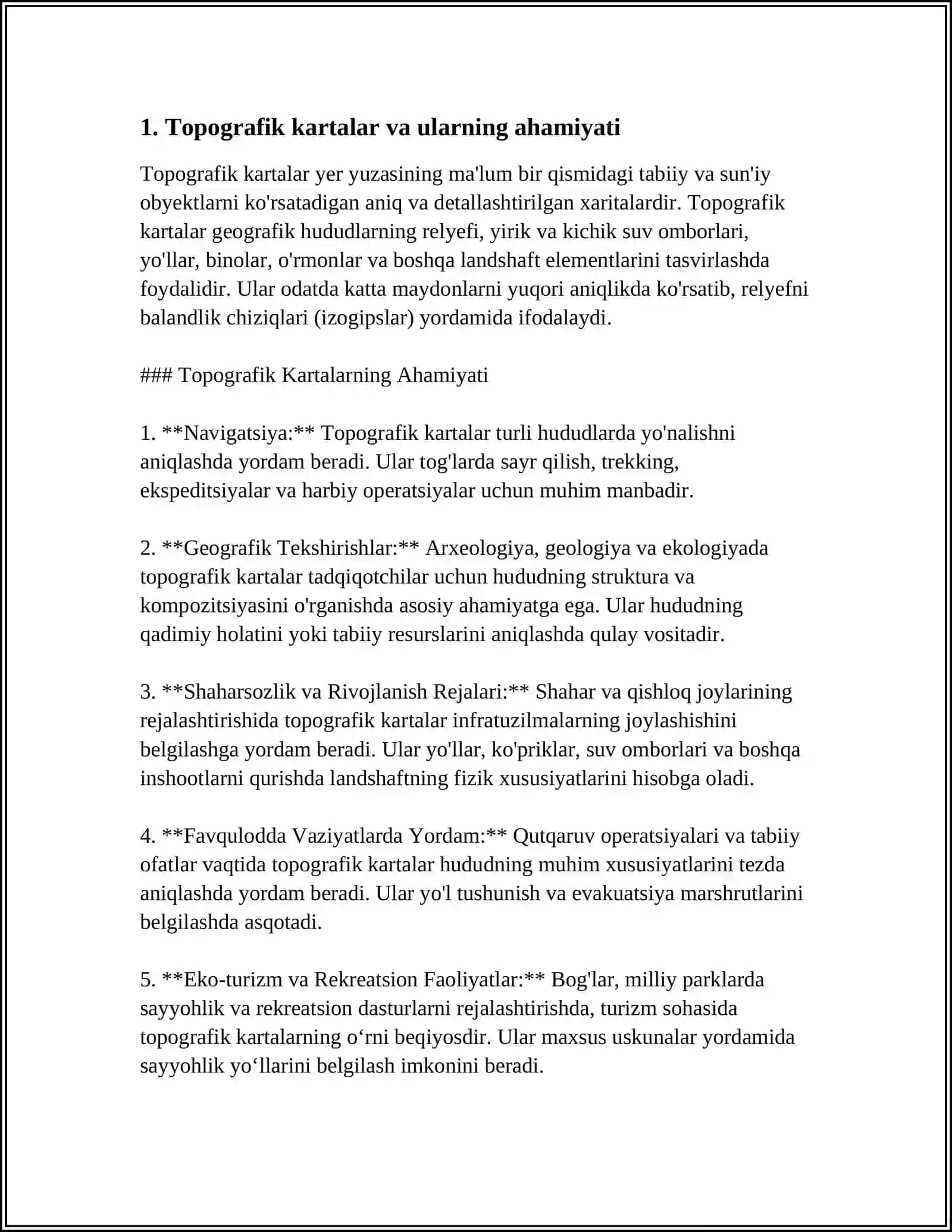 TOPOGRAFIK KARTALAR VA PLANLAR BOʻYICHA TUSHUNCHA 4