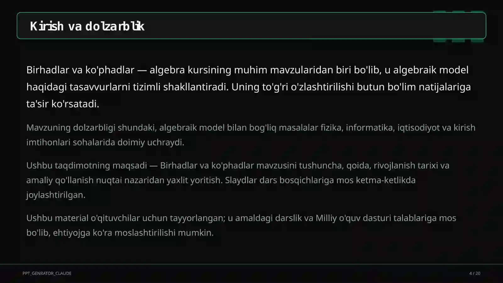 Birhadlar va ko'phadlar (7-sinf) 4