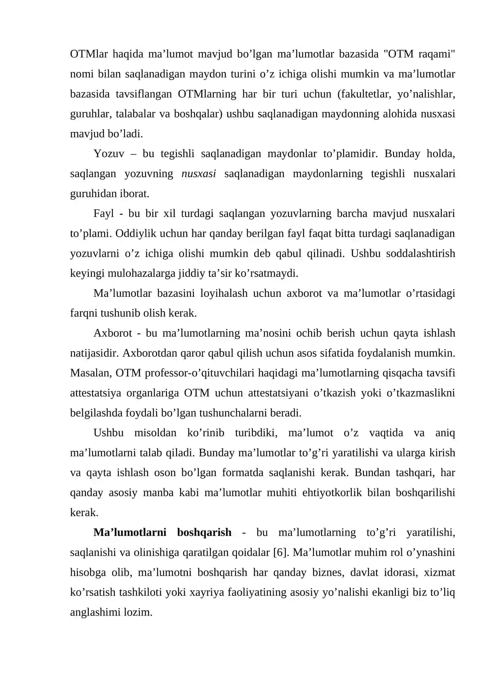 Ma’lumotlar bazasi texnologiyalari fani 4
